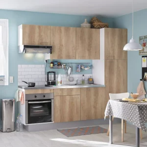 ASP - Uitgeruste Keuken 493956 - Wit- en Licht Eiken Decor - b240xd60xh215cm | Belga Meubelen Fashion