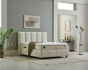 2BM - Boxspring Eden - Opbergruimpte - Boucle - Ecru Stof - 160x128x200cm | Belga Meubelen Fashion