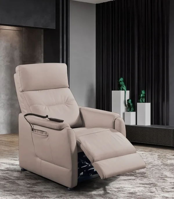 2BM - Relaxfauteuil Marcella - Leder - Beige - 3 motoren - 85x112x95cm | Belga Meubelen New
