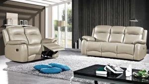 2BM - Salon Edouard - 3+2-zit - 2 relaxen - Leder - Grijs - 145/195x97x90cm | Belga Meubelen New