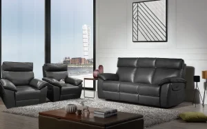 2BM - Salon Sorrento 3+1+1 - Lederen - Grijs - Vier relaxen | Belga Meubelen Outlet