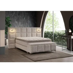 2BM - set Boxspring Olivia - bed + 2 Nachtkastjes - Stof - Beige - 160x140x200cm | Belga Meubelen New