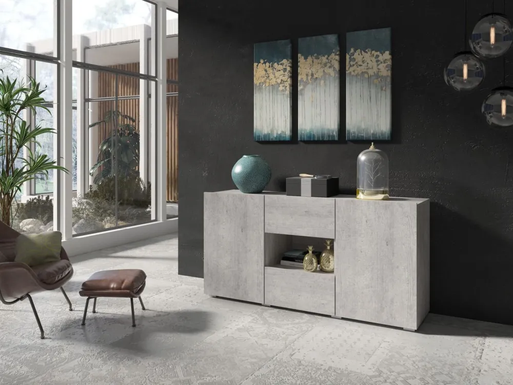 dressoir_delos_dks__beton_0.webp Dressoir Delos 2D1K1S - Beton/Wit - Twee kleuren - 137/182x69x38cm | Belga Meubelen Hot