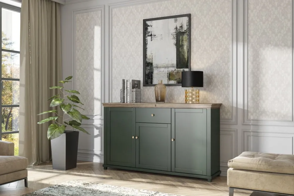 dressoir_evora_ds__groen__0.webp Dressoir Evora 3D1S - Groen - 160x93x42cm | Belga Meubelen New