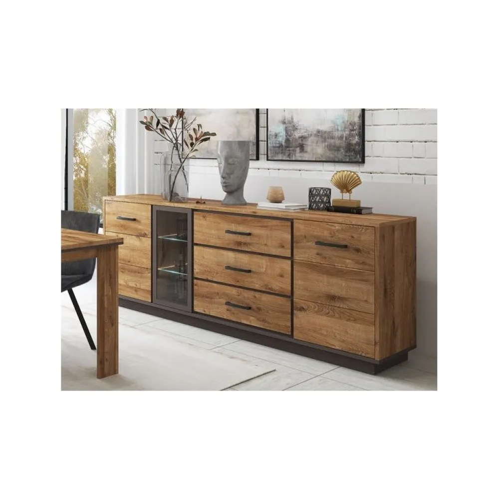 dressoir_pascal__donkere__0.webp Dressoir Pascal - Donkere Eik/Zwart - 220x88x50cm | Belga Meubelen Best