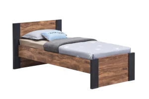 Eenpersoonsbed Ellen - Donkere Eik/Antraciet - 90x85x200cm | Belga Meubelen Sale