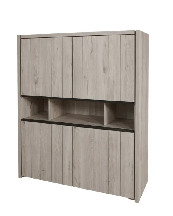 Evan - Barkast Lucca - BAR1 - K541 - Millenium eik licht grijs/Zwart - 140x165x50cm | Belga Meubelen Fashion