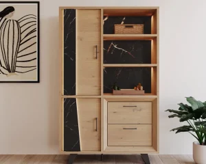 Evan - Barkast Richard - BAR1 - K545ZEB - Millenium natuur eik/Zebra marmer - 127x202x49cm | Belga Meubelen Sale
