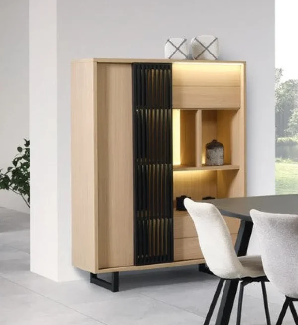 Evan - Barkast Volterra - BAR1 - K727 - Elegante eik/Zwart - 124x172x50cm | Belga Meubelen Hot