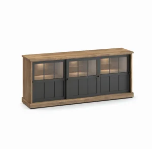 Evan - Dressoir Patio - DR2GL - K674 - Oude teak/Zwart - 209x88x50cm | Belga Meubelen Hot