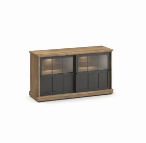 Evan - Dressoir Patio - DR3GL - K674 - Oude teak/Zwart - 159x88x50cm | Belga Meubelen Hot