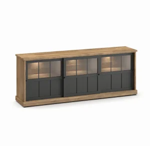 Evan - Dressoir Patio - DR1GL - K674 - Oude teak/Zwart - 233x88x50cm | Belga Meubelen Clearance