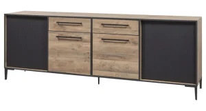 Evan - Dressoir Perugia - DR1 - K632 - Natuurlijke parketlook/Zwart - 246x86x50cm | Belga Meubelen Fashion