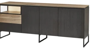 Evan - Dressoir Portofino - DR2 - K799 - Elegant zwart/Oude Eik (top) - 214x88x50cm | Belga Meubelen Sale