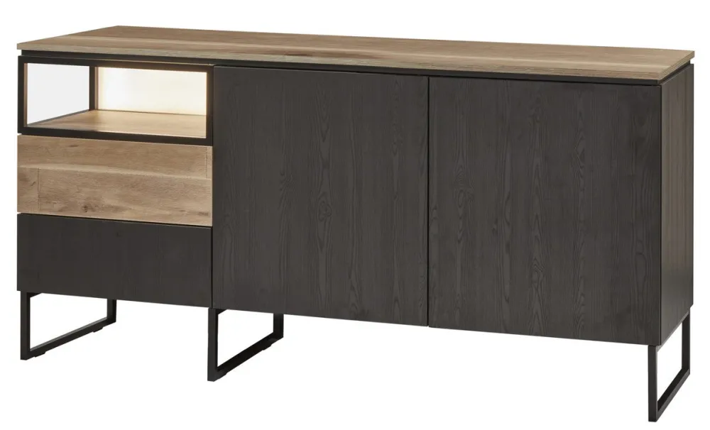 evan__dressoir_portofino__0-5.webp Evan - Dressoir Portofino - DR3 - K799 - Elegant zwart/Oude Eik (top) - 182x88x50cm | Belga Meubelen Sale