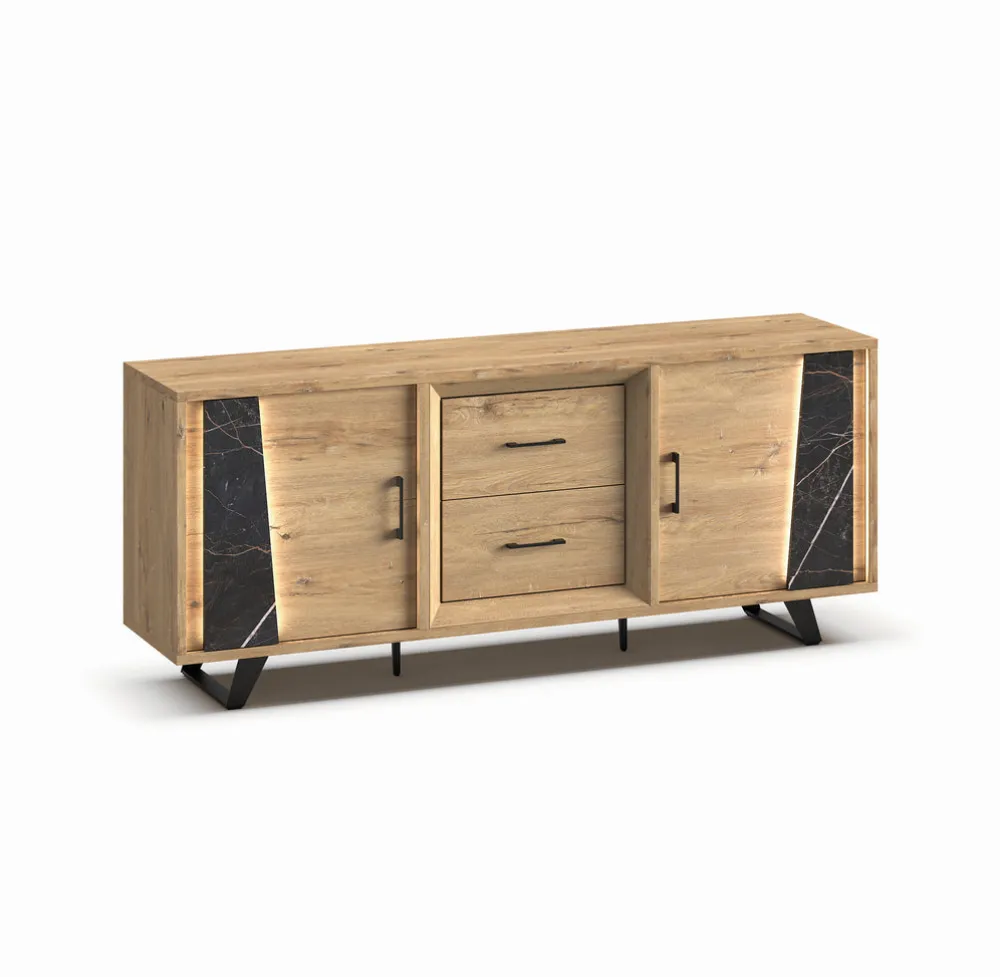 evan__dressoir_richard__d_0.webp Evan - Dressoir Richard - DR2 - K545ZEB - Millenium natuur eik/Zebra marmer - 215x89x49cm | Belga Meubelen Clearance