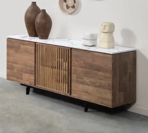 Evan - Dressoir Slato - DR3 - K670CAL - Oude teak/Calacatta wit - 184x81x50cm | Belga Meubelen Fashion