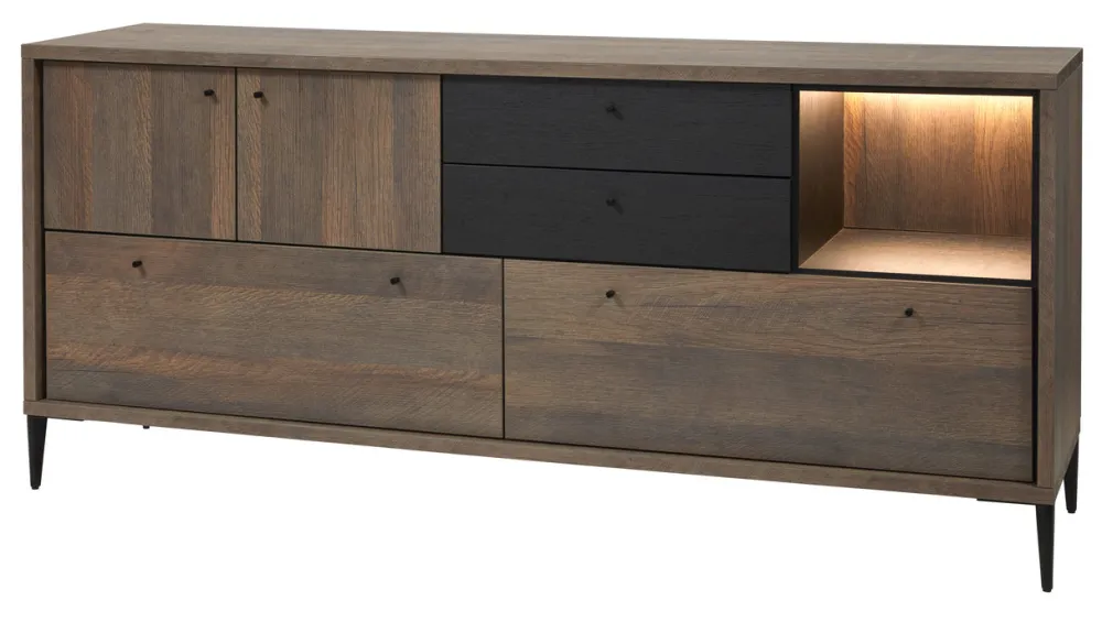 evan__dressoir_trevi__dr__0-1.webp Evan - Dressoir Trevi - DR2 - K675Z - Gouden eik/Zwart - 167x87x50cm | Belga Meubelen Online
