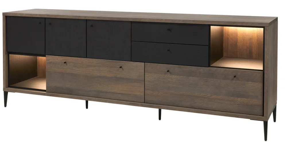 evan__dressoir_trevi__dr__0-2.webp Evan - Dressoir Trevi - DR11 - K675Z - Gouden eik/Zwart - 238x87x50cm | Belga Meubelen New