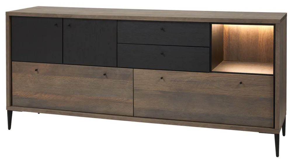 evan__dressoir_trevi__dr__0-3.webp Evan - Dressoir Trevi - DR12 - K675Z - Gouden eik/Zwart - 167x87x50cm | Belga Meubelen Outlet