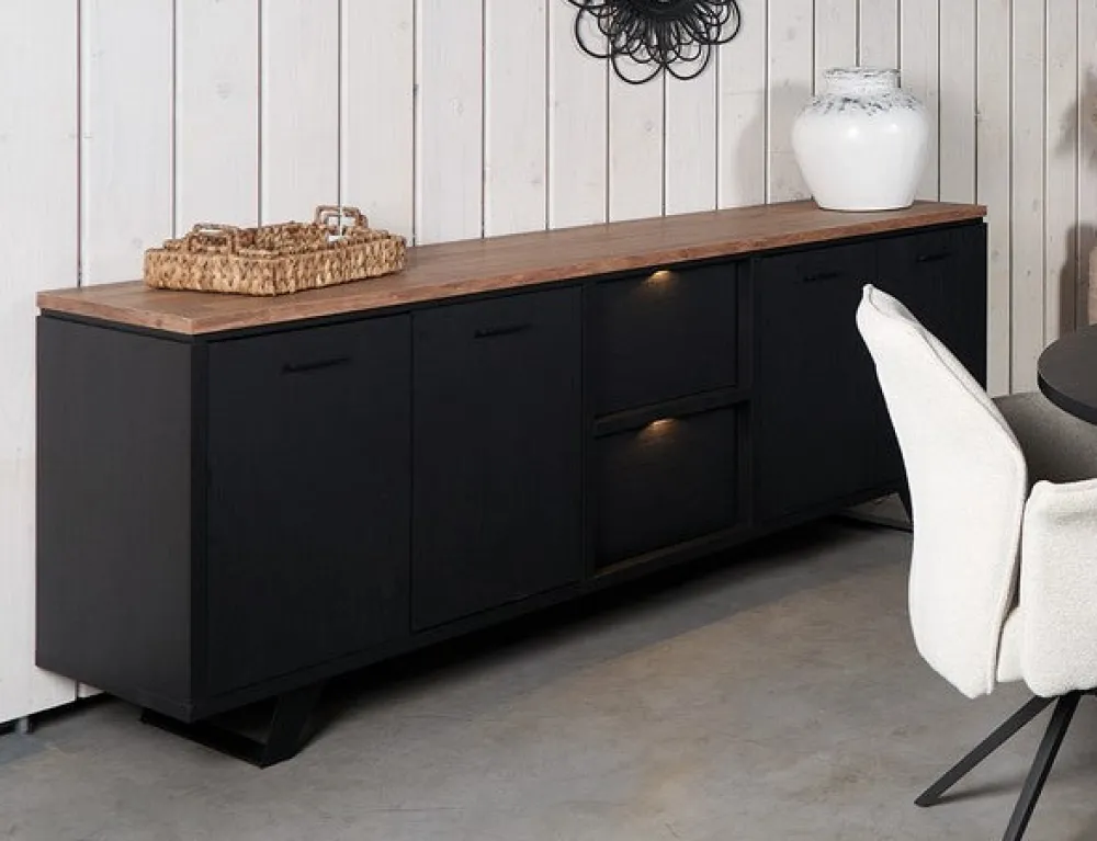 evan__dressoir_trieste__d_0-1.webp Evan - Dressoir Trieste - DR1 - K717 - Elegant zwart/Oude teak - 235x84x50cm | Belga Meubelen Discount