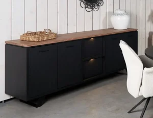Evan - Dressoir Trieste - DR2 - K717 - Elegant zwart/Oude teak - 207x84x50cm | Belga Meubelen Discount