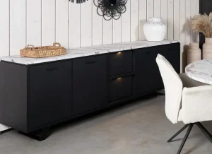 Evan - Dressoir Trieste - DR1 - K715CAL - Elegant zwart/Calacatta wit - 235x84x50cm | Belga Meubelen Best