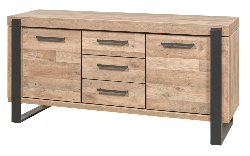 evan__dressoir_udine__dr__0-2.webp Evan - Dressoir Udine - DR3 - K632 - Natuurlijke parketlook/Zwart - 443x88x52cm | Belga Meubelen Clearance