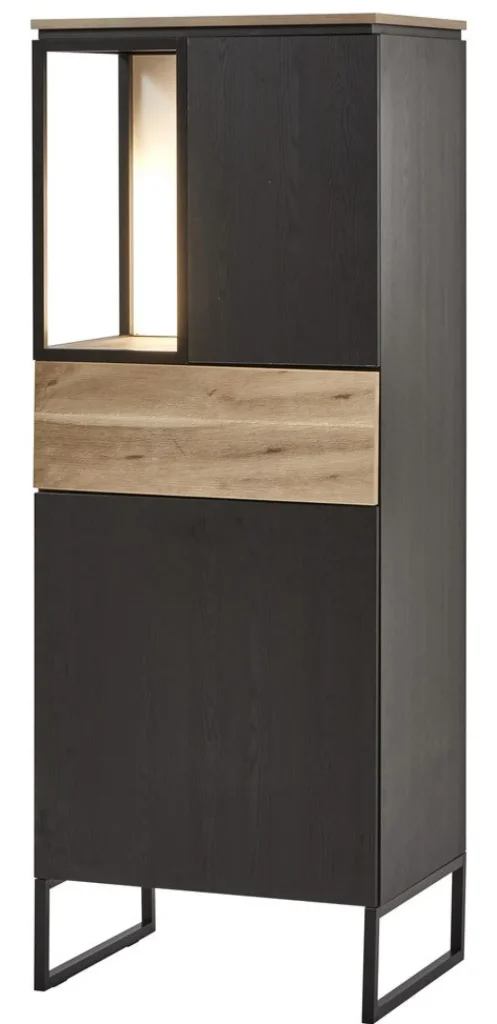 Evan - Kolomkast Portofino - KB1R - K799 - Elegant zwart/Oude Eik (top) - 61x164x50cm | Belga Meubelen Hot
