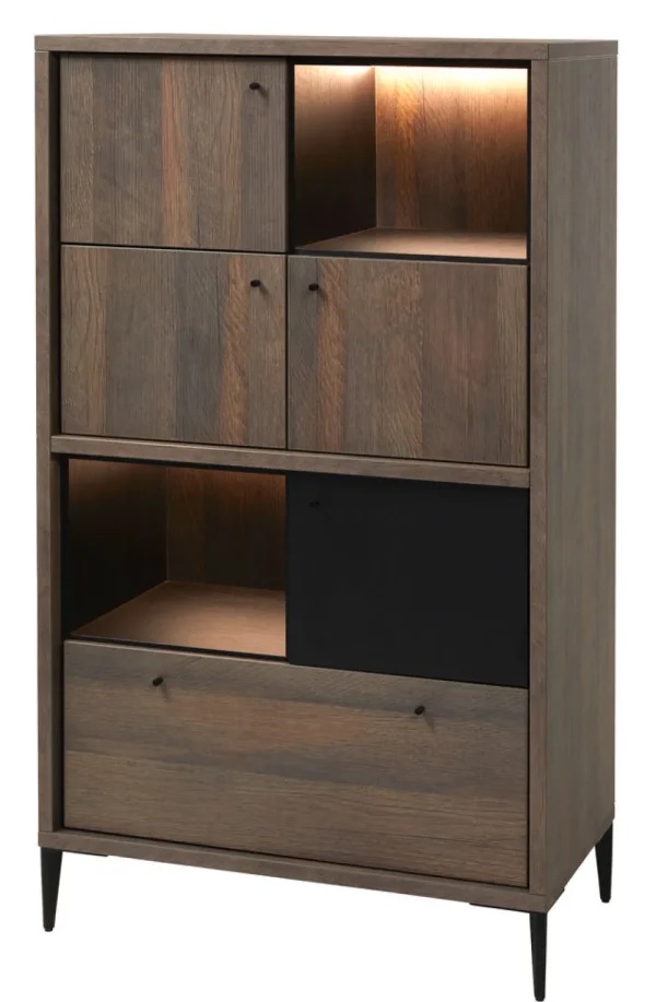 Evan - Kolomkast Trevi - KB1 - K675Z - Gouden eik/Zwart - 90x157x50cm | Belga Meubelen Online