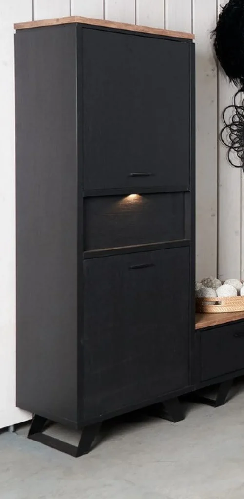Evan - Kolomkast Trieste - KB1L - K717 - Elegant zwart/Oude teak - 58x193x50cm | Belga Meubelen Outlet
