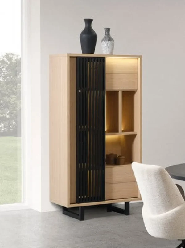Evan - Kolomkast Volterra - KB1 - K727 - Elegante eik/Zwart - 54x172x50cm | Belga Meubelen Best