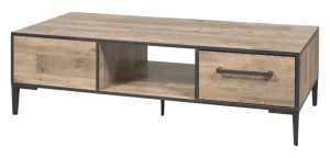 Evan - Salontafel Perugia - T13 - K632 - Natuurlijke parketlook/Zwart - 141x41x68cm | Belga Meubelen Clearance