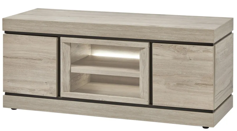 evan__tvmeubel_belluno__t_0-2.webp Evan - TV-Meubel Belluno - TV1 - K541 - Millenium eik licht grijs/Zwart - 137x59x50cm | Belga Meubelen Hot