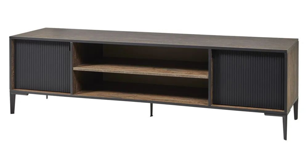evan__tvmeubel_perugia__t_0-3.webp Evan - TV-Meubel Perugia - TV2 - K647 - Donker scheepshout/Zwart - 184x53x50cm | Belga Meubelen Fashion