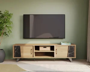 Evan - TV-Meubel Richard - LB2 - K545ZEB - Millenium natuur eik/Zebra marmer - 215x60x49cm | Belga Meubelen Best