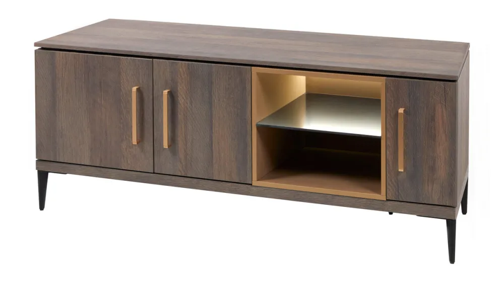evan__tvmeubel_star__lb___0-3.webp Evan - TV-Meubel Star - LB4 - K676 - Gouden eik/Goud - 158x63x50cm | Belga Meubelen Online