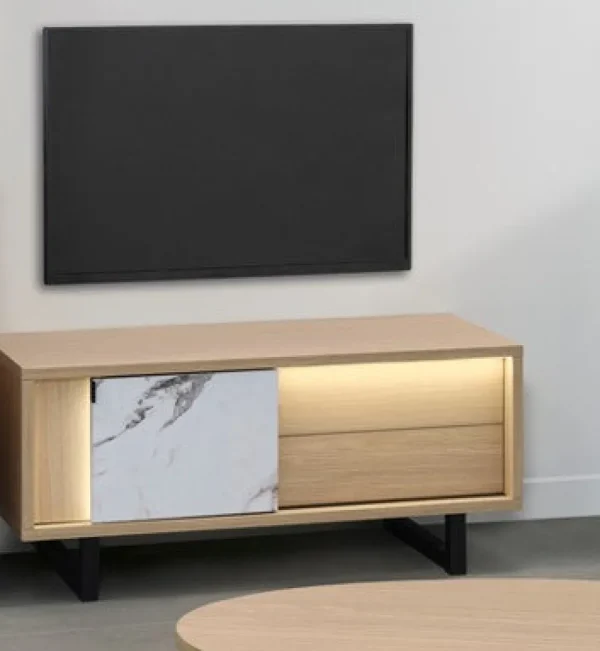Evan - TV-Meubel Toscano - LB4 - K725CAL - Elegante eik/Calacatta wit - 124x55x50cm | Belga Meubelen Fashion