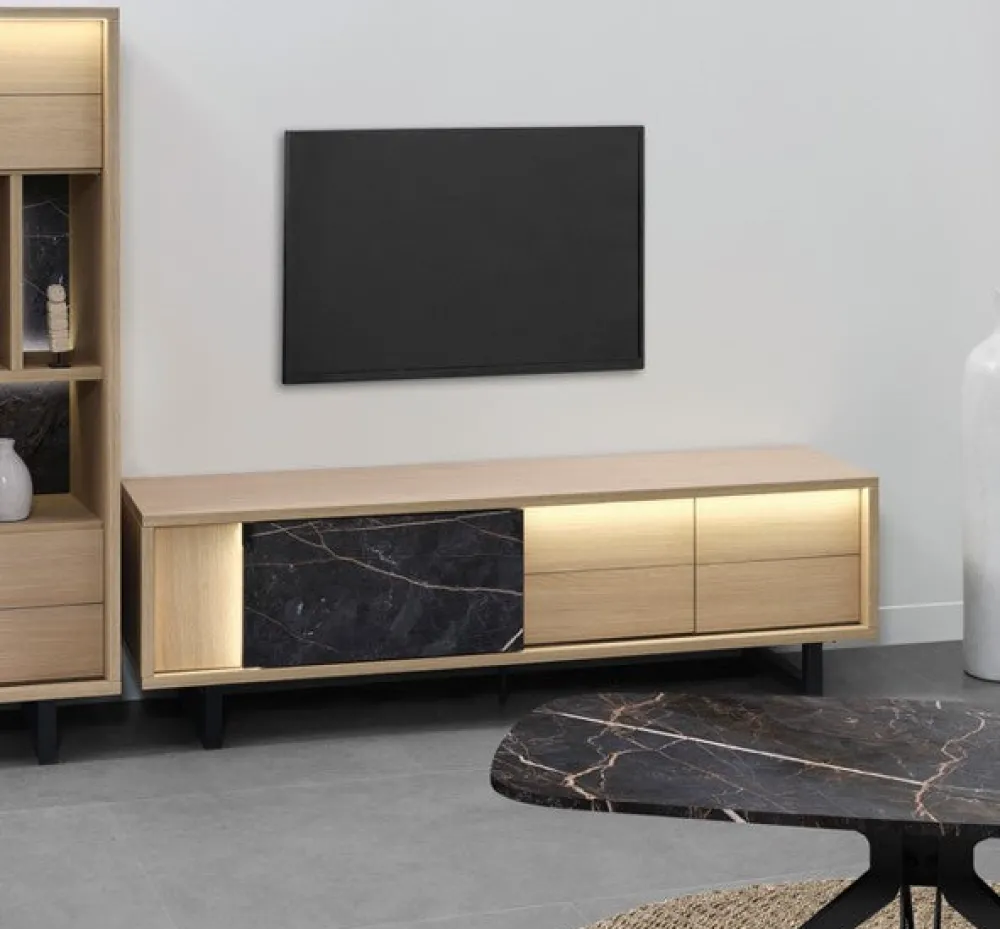 evan__tvmeubel_toscano__l_0-2.webp Evan - TV-Meubel Toscano - LB3 - K725ZEB - Elegante eik/Zebra marmer - 180x55x50cm | Belga Meubelen Clearance