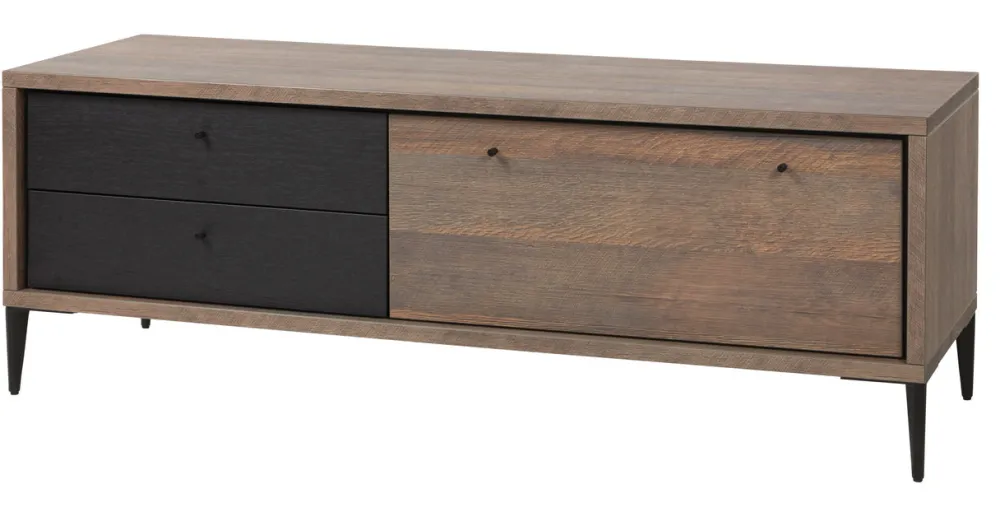 evan__tvmeubel_trevi__tv__0-1.webp Evan - TV-Meubel Trevi - TV2 - K675Z - Gouden eik/Zwart - 155x54x50cm | Belga Meubelen Outlet