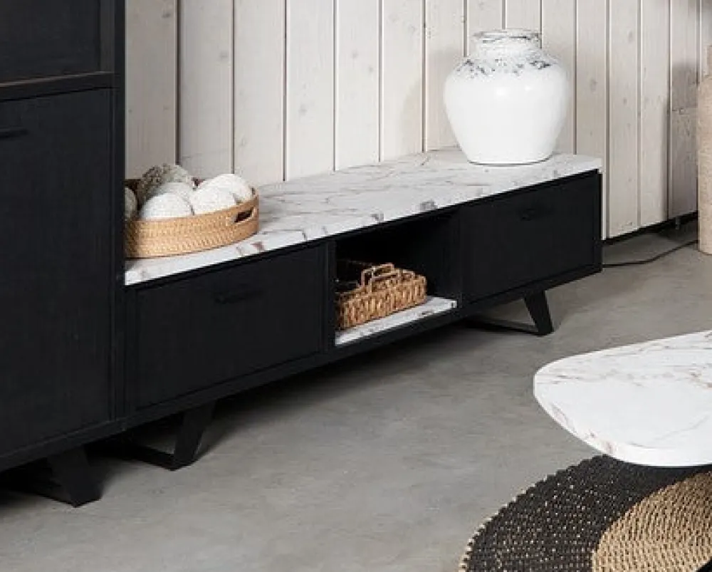 evan__tvmeubel_trieste__l_0.webp Evan - TV-Meubel Trieste - LB2 - K715CAL - Elegant zwart/Calacatta wit - 207x48x50cm | Belga Meubelen Clearance