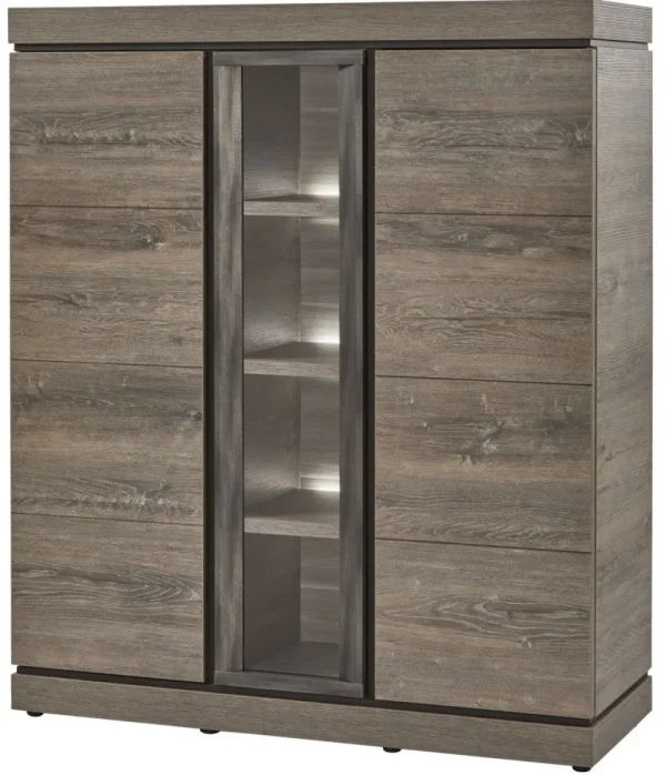 Evan - Vitrine Belluno - V1 - K538 - Millenium eik donker bruin/Imitatie staal - 134x158x50cm | Belga Meubelen Sale