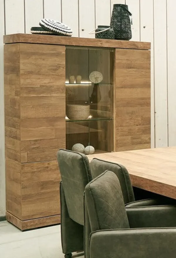 Evan - Vitrine Etna - V1 - K674 - Oude teak/Zwart - 125x183x50cm | Belga Meubelen Outlet