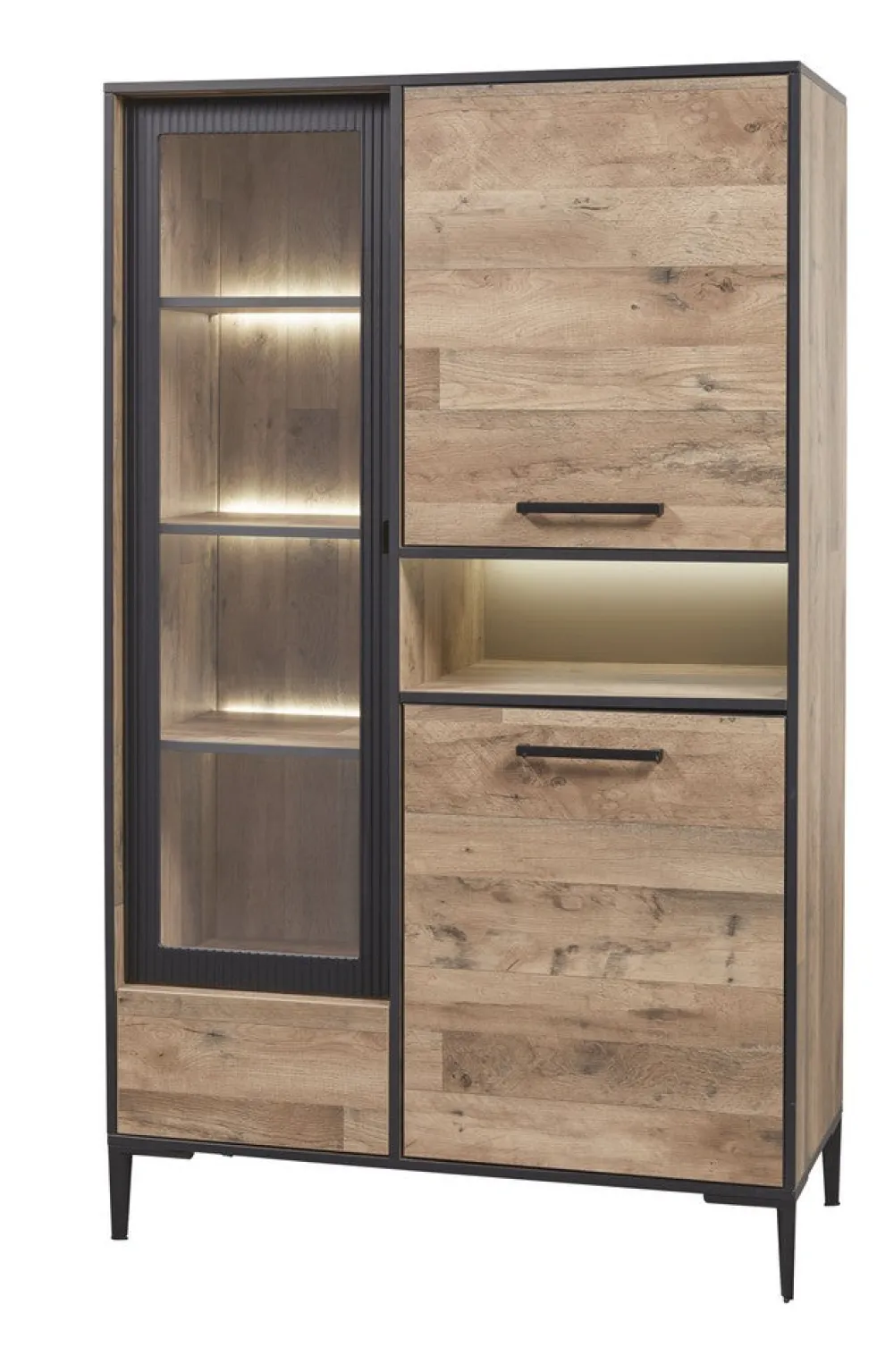 evan__vitrine_perugia__v__0.webp Evan - Vitrine Perugia - V1 - K632 - Natuurlijke parketlook/Zwart - 106x177x50cm | Belga Meubelen Discount