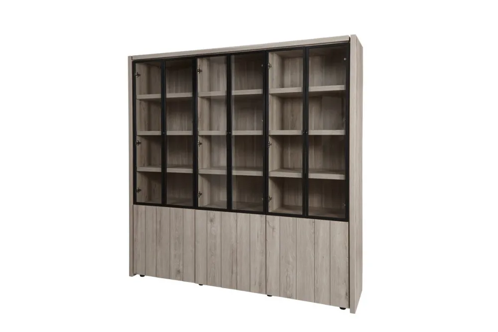 evan__wandkast_lucca__w___0.webp Evan - Wandkast Lucca - W1 - K541 - Millenium eik licht grijs/Zwart - 205x205x50cm | Belga Meubelen Hot