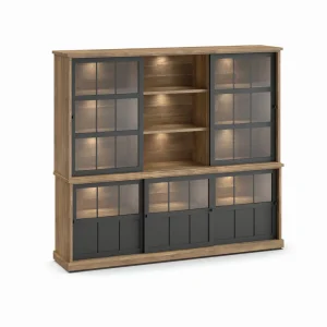 Evan - Wandkast Patio - DR1GL+WV6 - K674 - Oude teak/Zwart - 233x208x50cm | Belga Meubelen Sale