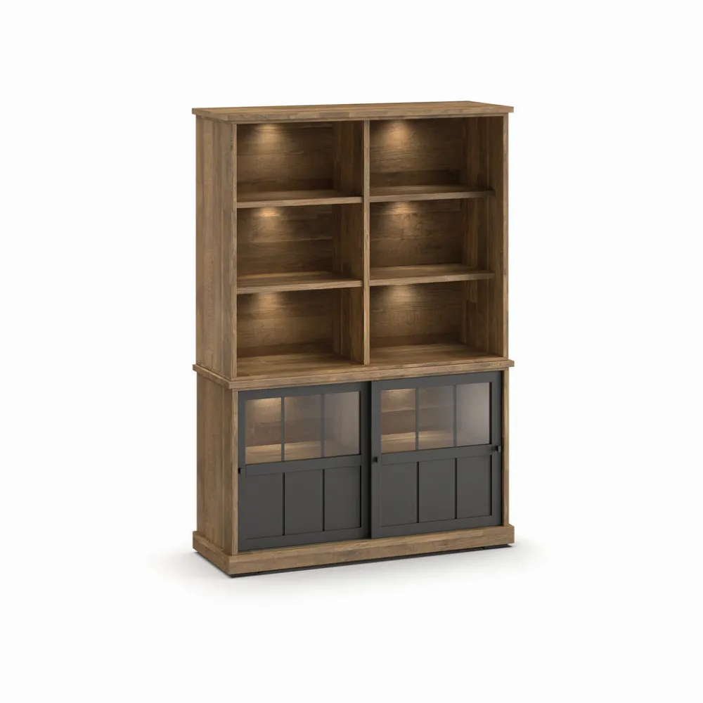evan__wandkast_patio__drg_0-4.webp Evan - Wandkast Patio - DR4GL+WB9 - K674 - Oude teak/Zwart - 143x208x50cm | Belga Meubelen Best
