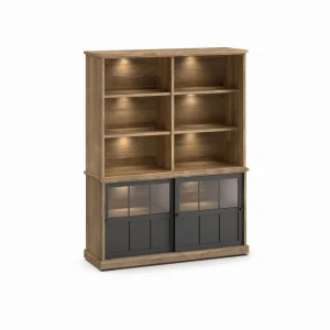 Evan - Wandkast Patio - DR3GL+WB8 - K674 - Oude teak/Zwart - 159x208x50cm | Belga Meubelen Discount