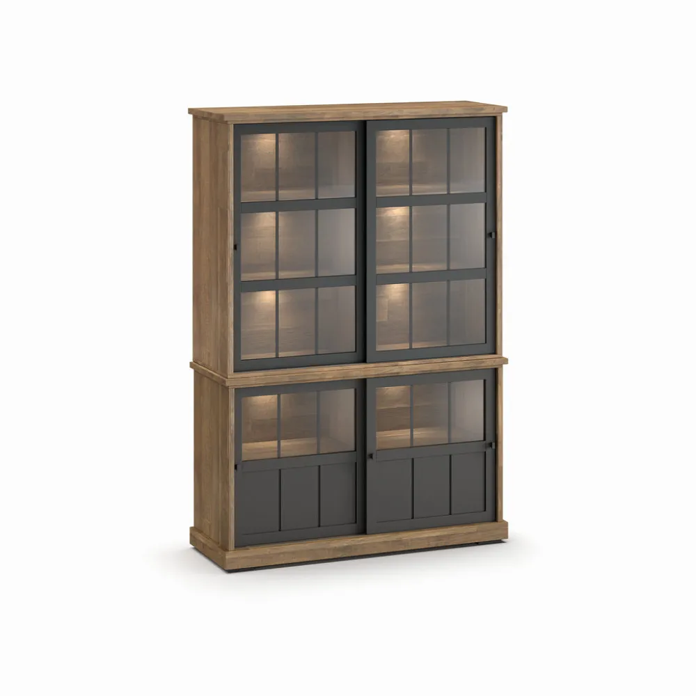 evan__wandkast_patio__drg_0.webp Evan - Wandkast Patio - DR4GL+WV9 - K674 - Oude teak/Zwart - 143x208x50cm | Belga Meubelen Sale