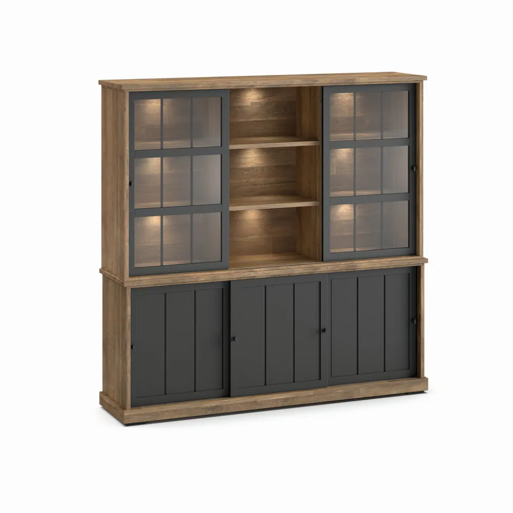 evan__wandkast_patio__drw_0-2.webp Evan - Wandkast Patio - DR2+WV7 - K674 - Oude teak/Zwart - 209x208x50cm | Belga Meubelen Sale